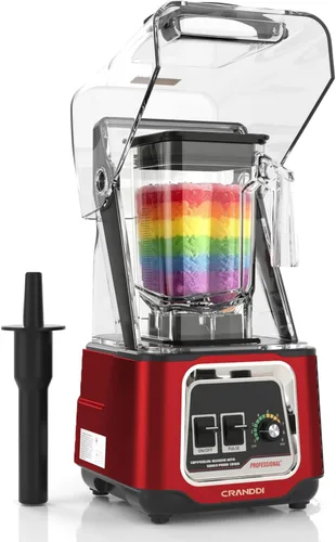 Miniatura 11 de CRANDDI Licuadora comercial, licuadoras de encimera de 2200 W con escudo extraíble, licuadora silenciosa para batidos y trituración de hielo, Negro