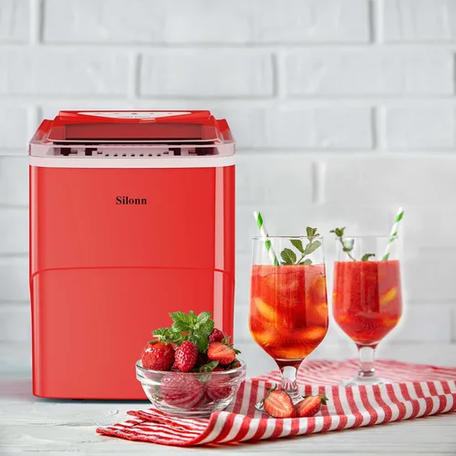 Miniatura 7 de Silonn - Máquina de hacer hielo para encimera, 9 cubos listos en 6 minutos, autolimpiable, 2 tamaños tipo bala, para casa, cocina, oficina, bar
