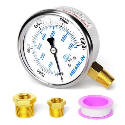 Miniatura 17 de MEANLIN MEASURE - Manómetro de acero inoxidable, relleno de líquido, esfera con cara de 2.5 pulgadas, NPT de 1/4 de pulgada, agua, aceite y gas