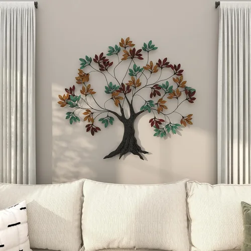 Miniatura 9 de Deco 79 Escultura de pared de árbol de metal para decoración de pared con detalle de hojas, arte de pared 47 x 2 x 42 pulgadas, multicolor