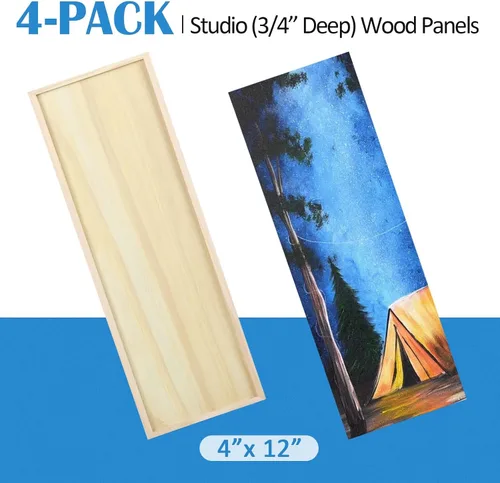 Miniatura 6 de Falling in Art Kit de paneles de madera de abedul sin terminar para pintura, lienzo de madera, paquete de 4 unidades de 4 x 12 pulgadas de estudio