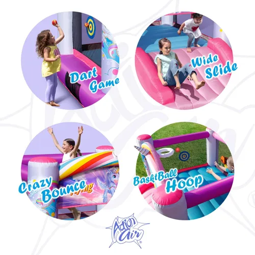 Miniatura 4 de Action Air Casa hinchable de princesa inflable con soplador, casa hinchable rosa para niñas, castillo hinchable con temática de unicornio volador