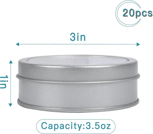 Miniatura 2 de Paquete de 20 latas de metal de 3.5 onzas, latas redondas vacías con parte superior transparente, latas de almacenamiento para cocina, oficina