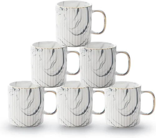 Juego de 6 tazas de café de 14 onzas a 13.5 fl oz, tazas apilables, con patrones de textura, taza de cerámica para hombres y mujeres, apto para café