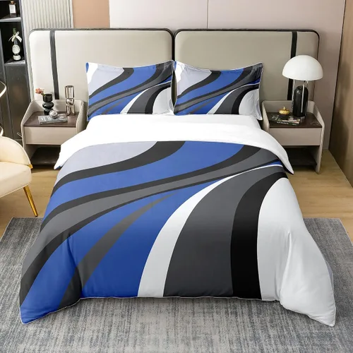 Miniatura 10 de Erosebridal Juego de ropa de cama geométrica de 100 % algodón, tamaño individual, funda de edredón de remolinos rojos, blancos y grises, funda