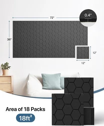 Miniatura 8 de Kuchoow Paneles de pared insonorizados, paneles autoadhesivos a prueba de sonido para paredes, paquete de 18 paneles de absorción de sonido de alta