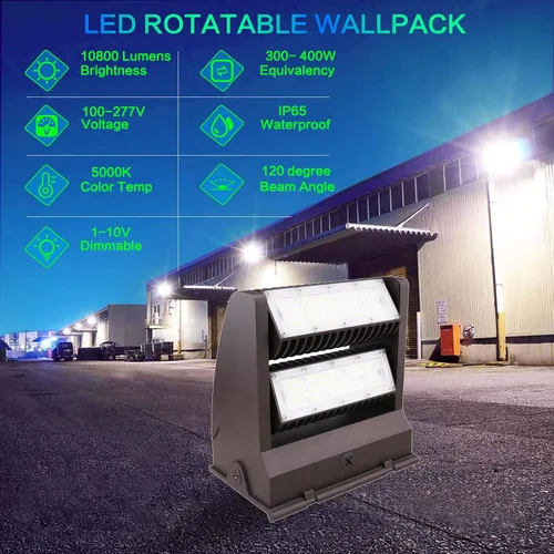 Miniatura 2 de Paquete de luz LED de pared de 80 W, 10800 lm 5000 K cabeza giratoria ajustable, luz de seguridad comercial IP65 para almacén, edificio, listado UL