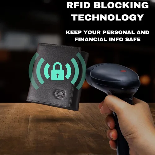 Miniatura 4 de Stealth Mode Cartera de cuero triple RFID para hombres con soporte de identificación abatible (negro)