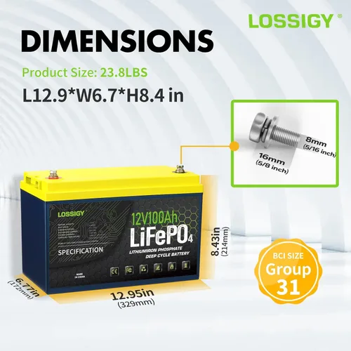 Miniatura 3 de LOSSIGY Batería de litio de 12 V LiFePO4, de 12 voltios y 100 Ah para motor de arrastre, perfecta para sistema solar, RV, marino, 1280 Wh con BMS