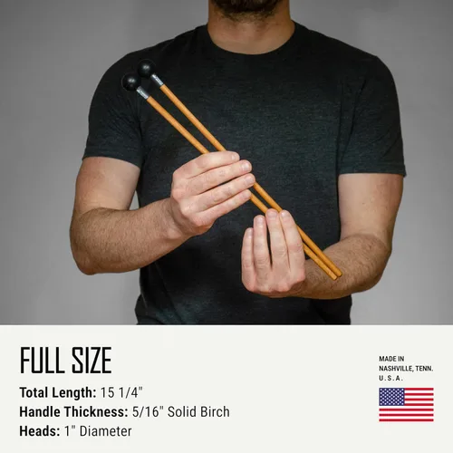 Miniatura 4 de Timber Drum Co. Mazos de Percusión — ENSAMBLADOS EN EE.UU. — Baquetas para Marimba, Tambor de Lengua de Acero, Vibráfono — Goma Suave, 15.25