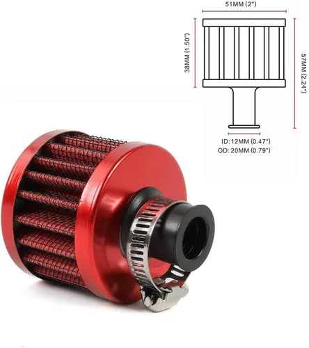 Miniatura 13 de 2 piezas de filtro de aire de entrada de aire frío con respiradero de 12 mm, filtro de respiración para tapa de válvulas para automóvil y Negro