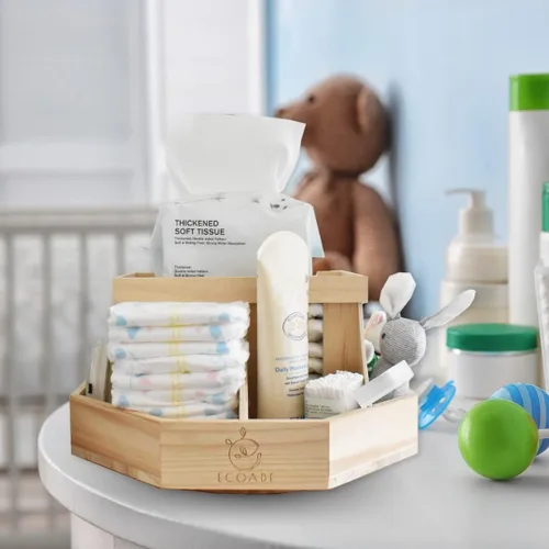 Miniatura 6 de Organizador de pañales de madera, organizador giratorio de 360 grados con divisores extraíbles, organizador de pañales para guardería