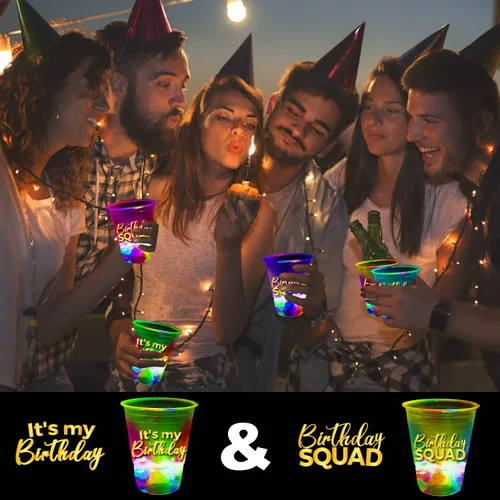 Miniatura 7 de mishunyus Paquete de 24 tazas de cumpleaños brillantes de 16 onzas – Vasos de fiesta reutilizables iluminados para cumpleaños de adultos 21, 30, 40