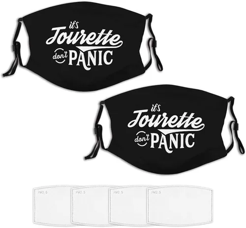 Syndrome Tick Tourettes Juego de 2 máscaras faciales más 4 filtros de aire reemplazables, lavables reutilizables, ajustables, color negro,