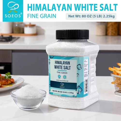 Miniatura 2 de Soeos Sal blanca del Himalaya de grano fino, 80 onzas (5 libras / 5.0 lbs), sal para cocinar, hornear, condimentar y uso diario en la cocina