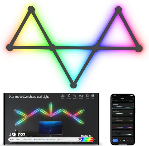 Miniatura 11 de Líneas de luz de pared inteligentes, barras de luz LED WiFi RGB, 16 M+ sincronización de música regulable de color, barras de luz para decoración