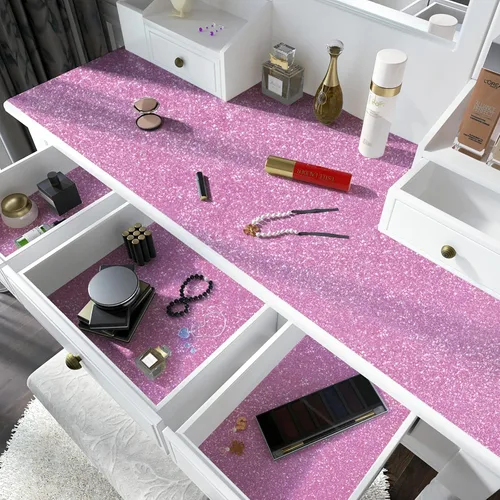 Miniatura 5 de Kitico Papel tapiz rosa con purpurina para despegar y pegar, papel decorativo autoadhesivo para decoración de bricolaje, 17.7 x 118.1 pulgadas