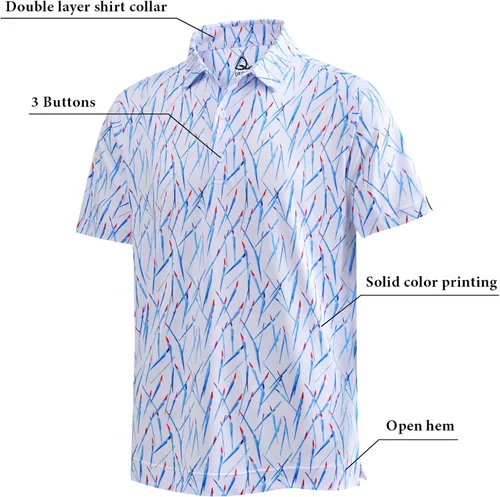 Miniatura 11 de DEOLAX Camisa de golf para hombre, con estampado de moda, atlética, de manga corta, clásica, casual, ajuste seco, suave, para hombres