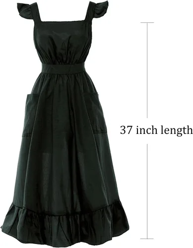 Miniatura 4 de Vibsion Delantal vintage con volantes para mujer, delantales de cocina de jardín con espalda cruzada Negro