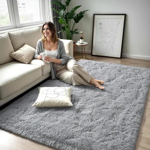 Miniatura 6 de Zentavio Alfombras de área para sala de estar, alfombras grises para dormitorio, alfombra de 4 x 6, alfombra mullida, peluda y suave, shag estética