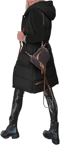 Miniatura 2 de Genayge Chaleco largo acolchado para mujer, sin mangas, abrigo acolchado de invierno, con cremallera, con capucha, con bolsillos