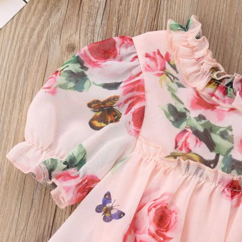Miniatura 5 de Vestido de princesa con volantes y estampado de flores para niñas pequeñas
