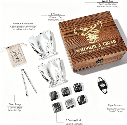 Miniatura 6 de Juego de 2 vasos de whisky, juego de regalo de piedras de whisky, vasos de whisky antiguos, juego de regalo de taza de vidrio de bar, regalos