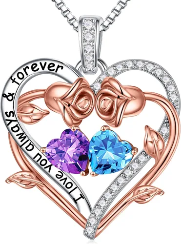 Iefil Collar de piedra natal de corazón rosa, regalos para mujeres, mamá, abuela, joyería de piedra natal natural o creada, para el día de la madre,