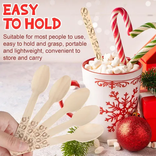 Miniatura 3 de Hoolerry 100 piezas cucharas de madera desechables de Navidad 14 cm Barra de degustación de invierno con sabor a barra de caramelo de chocolate