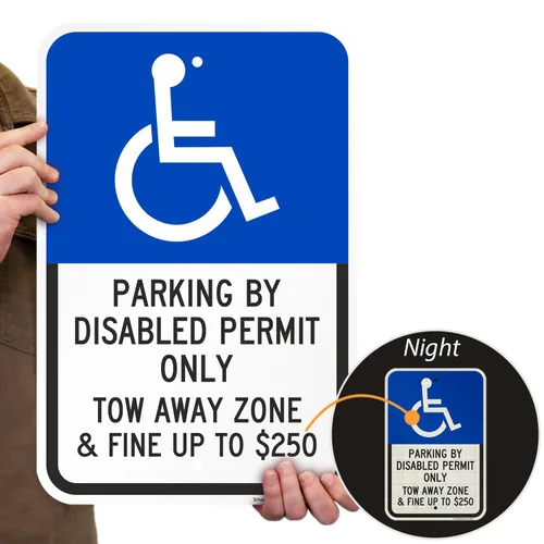 Miniatura 2 de SmartSign Paquete de 2 letreros de 18 x 12 pulgadas con texto en inglés "Parking By Disabled Permit, Tow-Away Zone", compuesto de aluminio de 120