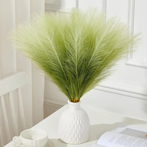 Miniatura 15 de Serwalin 12 piezas de hierba de Pampas rosa, decoración de hierba de Pampas falsa rosa de 17.7 pulgadas, hierba de Pampas artificial corta rosa Un