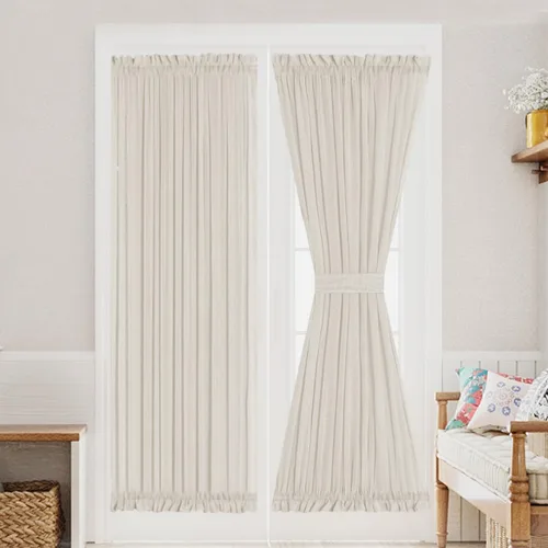 Miniatura 27 de Turquoize Elegantes cortinas de lino para puerta francesa, paneles de cortina de filtrado de luz, panel de lino con bolsillo para barra, panel