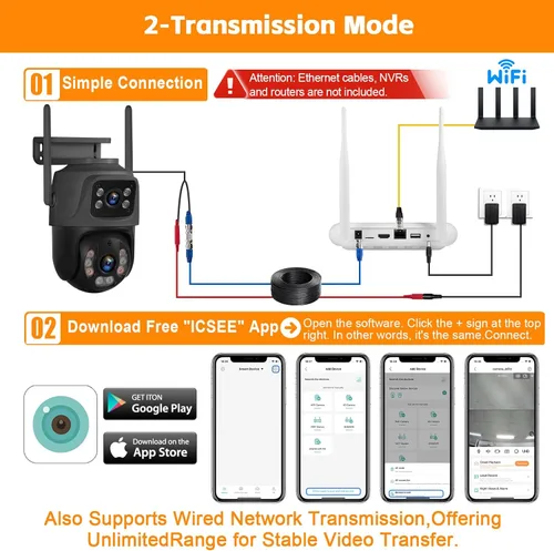 Miniatura 7 de Cámara de seguridad para exteriores de 6 MP, sistema de vigilancia PTZ de 360°, enlace de doble lente 2.4Ghz 24/7 Record IP67 Cámara WiFi