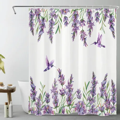 Miniatura 42 de EOBTAIN Cortina de ducha floral zen, lirio de agua blanca, mariposa y piedra zen gris, cortinas de ducha para baño, plantas, naturaleza, espiritual