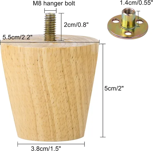 Miniatura 3 de uxcell Patas de madera para muebles, patas de sofá de 2 pulgadas, patas redondas de madera maciza, patas de sofá de color madera, patas de repuesto