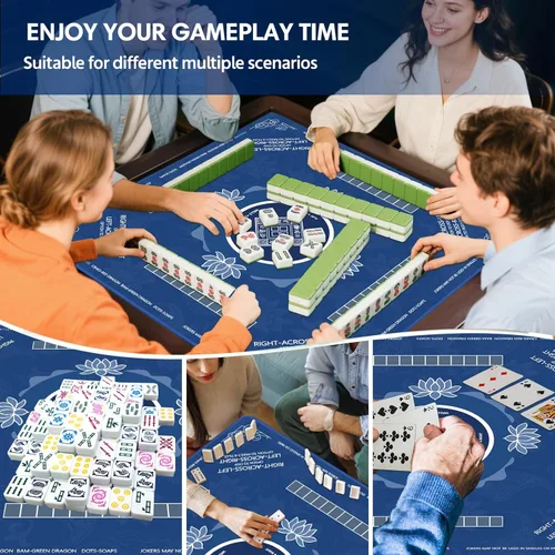 Miniatura 5 de Mahjong Mat, tapete Mahjong para mesa con bolsa, 31.5 x 31.5 pulgadas, goma antideslizante y reducción de ruido, tapete de juego para Mah Jongg
