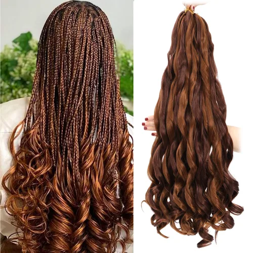 Miniatura 59 de Cabello Rizado Francés para Trenzar de 18 Pulgadas, 8 Paquetes Color Borgoña - Cabello para Trenzar Pre-Estirado con Rebote - Extensiones de Cabello