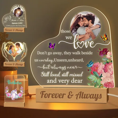 Miniatura 16 de Luz nocturna con foto personalizada, lámpara LED con nombre de corazón, lámpara acrílica personalizada con imagen, regalo para su novia, amante
