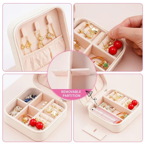 Miniatura 5 de Mini joyero portátil de viaje de cuero para joyas de anillo organizador caja de regalo de almacenamiento para niñas y mujeres (blanco).