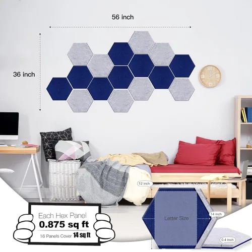 Miniatura 2 de Mollywell Paneles acústicos hexagonales, de alta densidad, insonorizantes, azulejos de fieltro decorativos para reducción de ruido para techos
