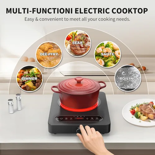 Miniatura 6 de VBGK Cocina eléctrica de un solo quemador, 110 V 1800 W con controles táctiles LED y controles de perilla, 10 niveles de potencia, temporizador de 4