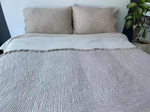 Miniatura 4 de Manta de muselina 100% algodón, colcha de 4 capas, suave muselina de algodón turco, colcha reversible, beige (tamaño King 95 x 102 – 90.6 x 102.4 in)