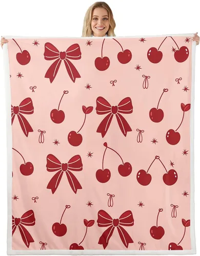 Miniatura 7 de Manta de franela con lazo rosa, manta de vellón con lazo en acuarela para decoración del hogar, sofá, sofá, manta de forro polar kawaii de dibujos