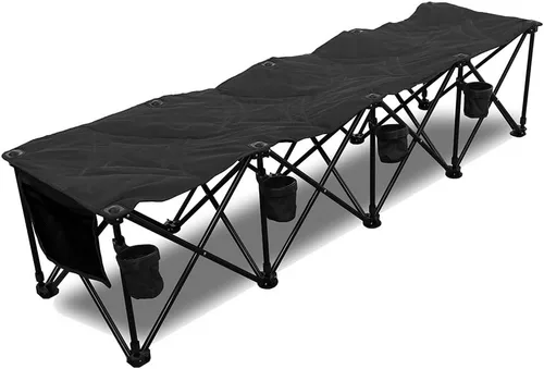 GoTEAM! Banco de equipo plegable portátil de 4 asientos con portavasos, bancos de fútbol para equipo, silla plegable de fútbol de línea lateral,