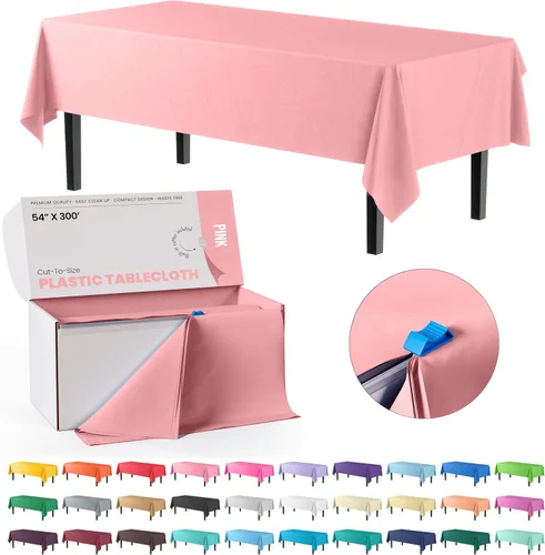 Miniatura 41 de Party Solids Rollo de Mantel de Mesa de Plástico Negro de 54 Pulgadas X 300 Pies en una Caja de Corte a Medida con Conveniente Cortador Deslizante.