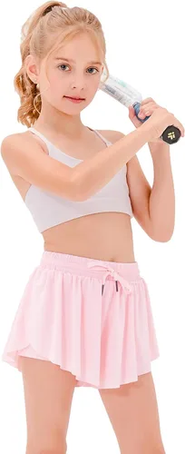 Stelle Pantalones cortos fluidos con bolsillos para niñas, falda atlética para correr, cintura alta, mariposa, 2 en 1, pantalones cortos deportivos