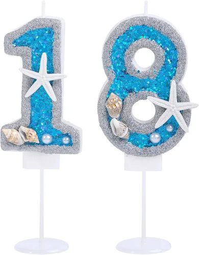 Miniatura 14 de Vela de cumpleaños número 0 3D número 0 para decoración de pastel para niños y niñas, niños pequeños bajo el océano, tema azul mar, fiesta