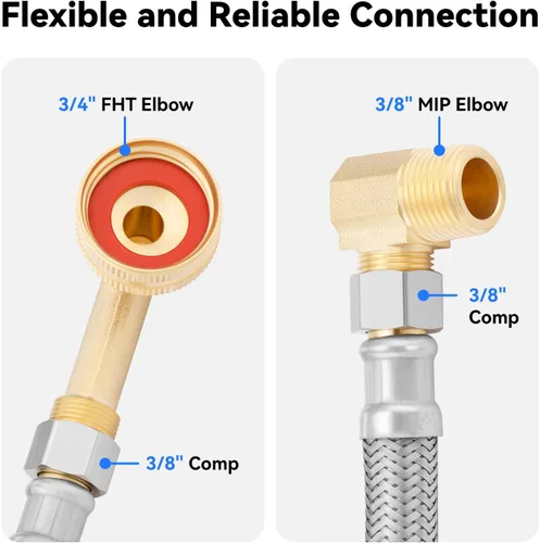 Miniatura 3 de Kit de instalación universal para lavavajillas: manguera de entrada de acero inoxidable de 6 pies + manguera de drenaje de 6 pies con cable