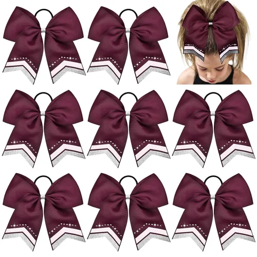 Miniatura 9 de 8 lazos de animación con brillantina, grandes lazos negros para animar, lazos para el pelo para niñas de 8 pulgadas, banda elástica a granel