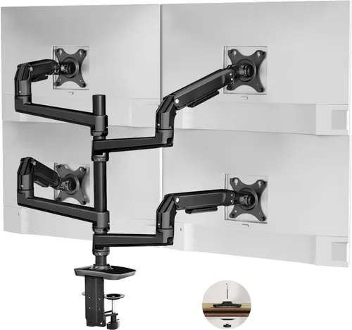 Miniatura 17 de Ergounion - Soporte de escritorio para tres monitores, soporta pantallas de hasta 40 pulgadas y 25 libras, soporte de escritorio totalmente Plateado